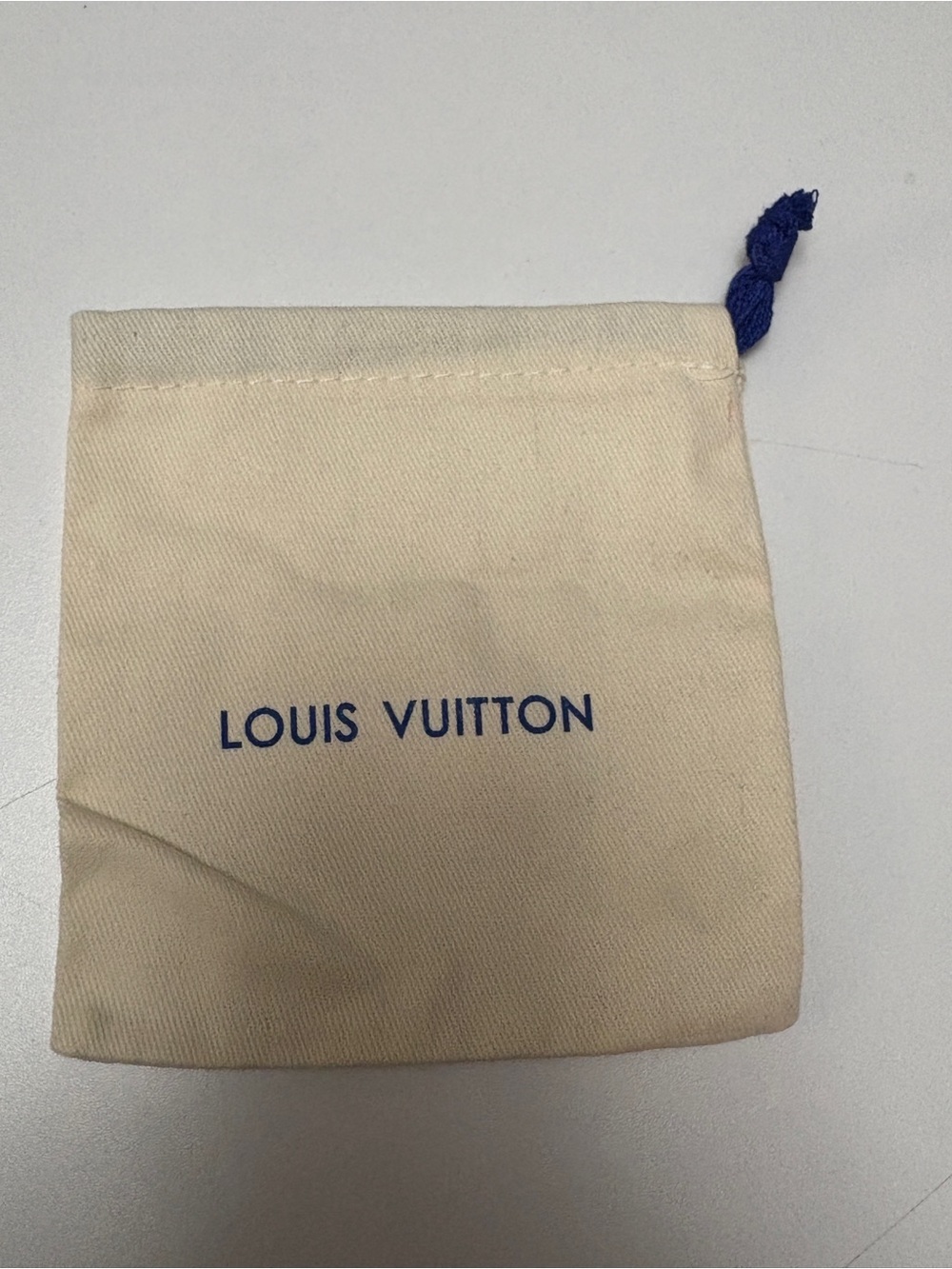 Louis Vuitton Cream Pouch with Blue Logo and Drawstring